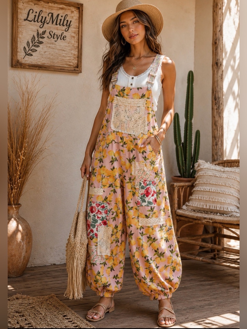 POL Pink Lemonade Laced Patchwork Overalls